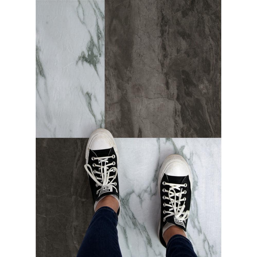 12'' x 12'' Black and White Marble Peel & Stick Floor Tiles