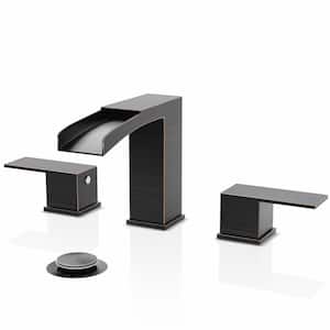 8 in. 3-Hole Widespread 2-Handles Bathroom Faucet with Metal Pop-Up Drain and Water Supply Lines in Oil Rubbed Bronze