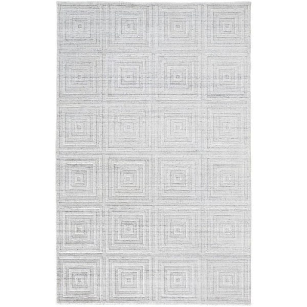 2 X 8 Silver, White Striped Area Rug