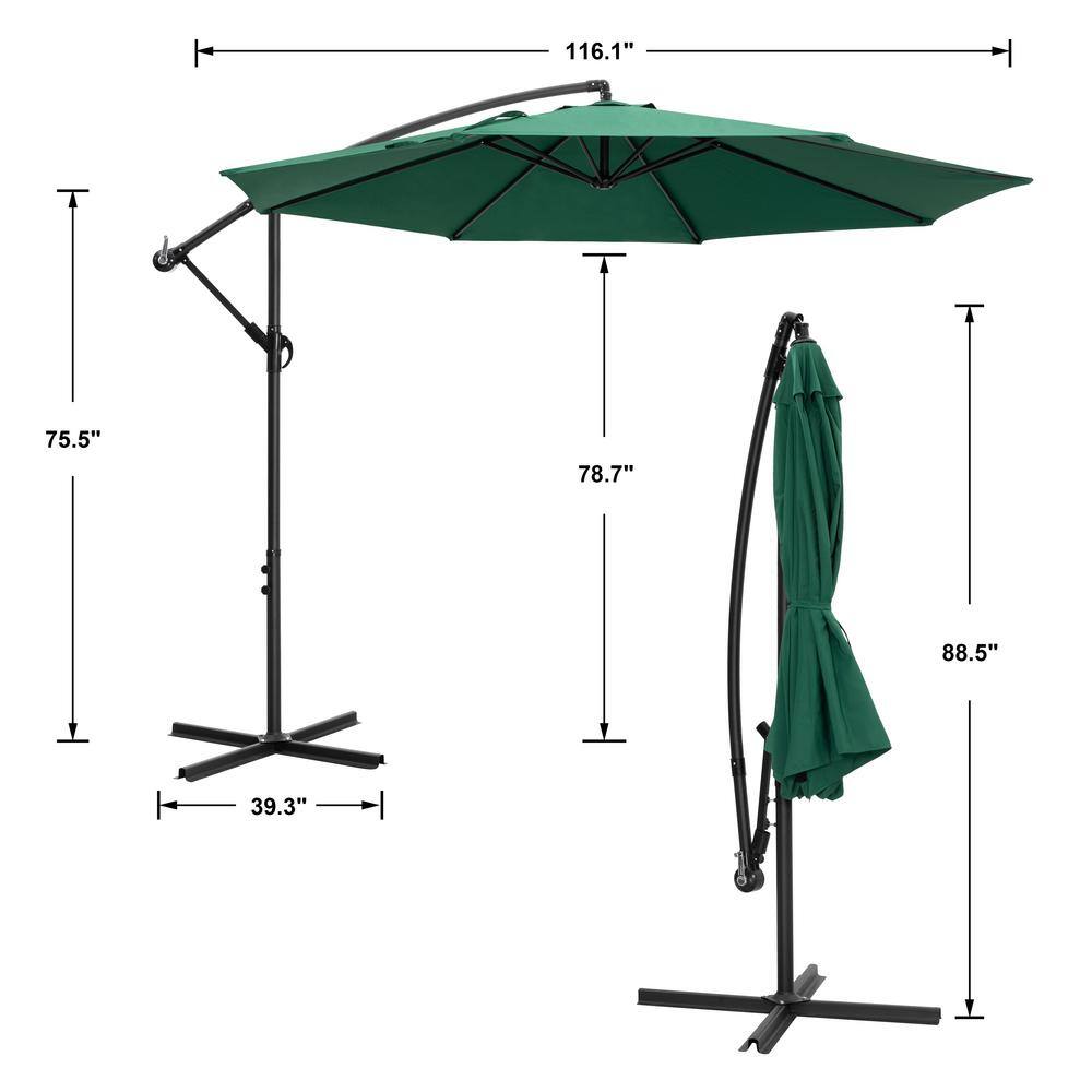 10ft Dark Green Cantilever Patio Umbrella with Steel Pole and Polyester Canopy