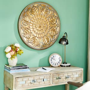 30 in. x  30 in. Metal Gold Plate Wall Decor with Embossed Details