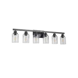 37 in. 6 Light Matte Black Vanity Light with Clear Glass Shades and E26 Sockets