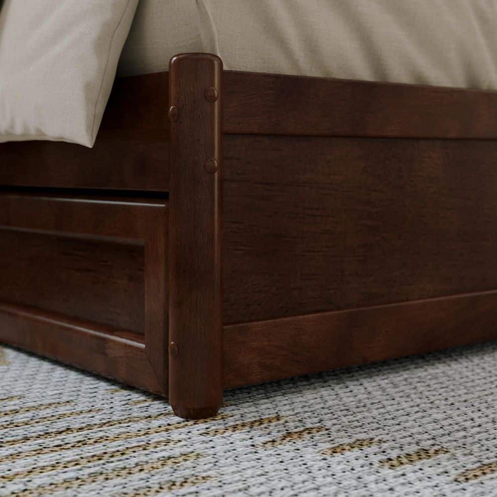 Walnut King Solid Wood Platform Bed with Trundle