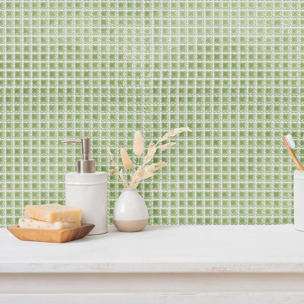 Fioretti Glossy Grass Green 12 in. x 12 in. Porcelain Floor and Wall Mosaic Tile (5.1 sq. ft./Case)