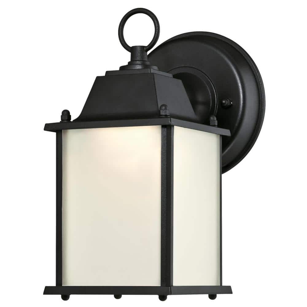 Textured Black Finish Westinghouse Lighting 6113700 Traditional One-Light Dimmable LED Outdoor Wall Light White Glass