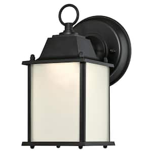 1-Light Textured Black Outdoor Integrated LED Wall Lantern Sconce