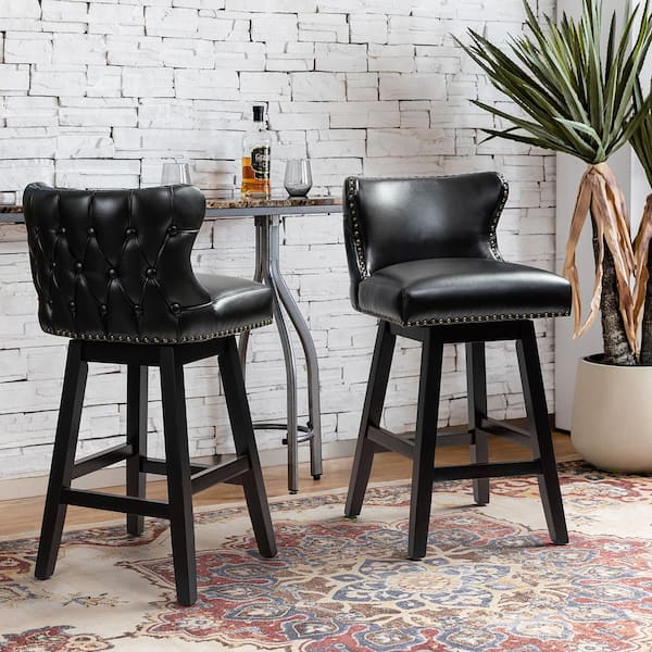 JAYDEN CREATION Federico Classic Black Low Back 360° Swivel Bar and Counter Stool with 29.5 in. H Seat and Rubber Legs Set of 2