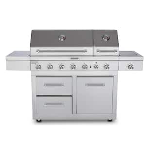 6-Burner Dual Chamber Propane Gas Grill in Stainless Steel with Side Burner