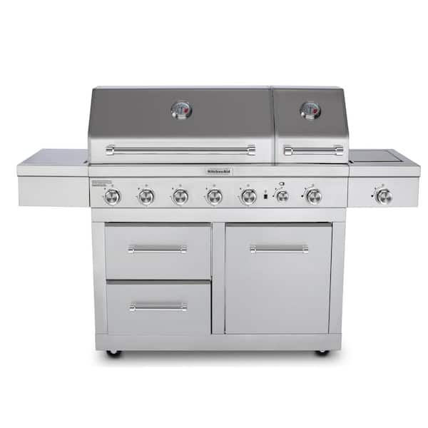 KitchenAid 6-Burner Dual Chamber Propane Gas Grill in Stainless Steel with Side Burner