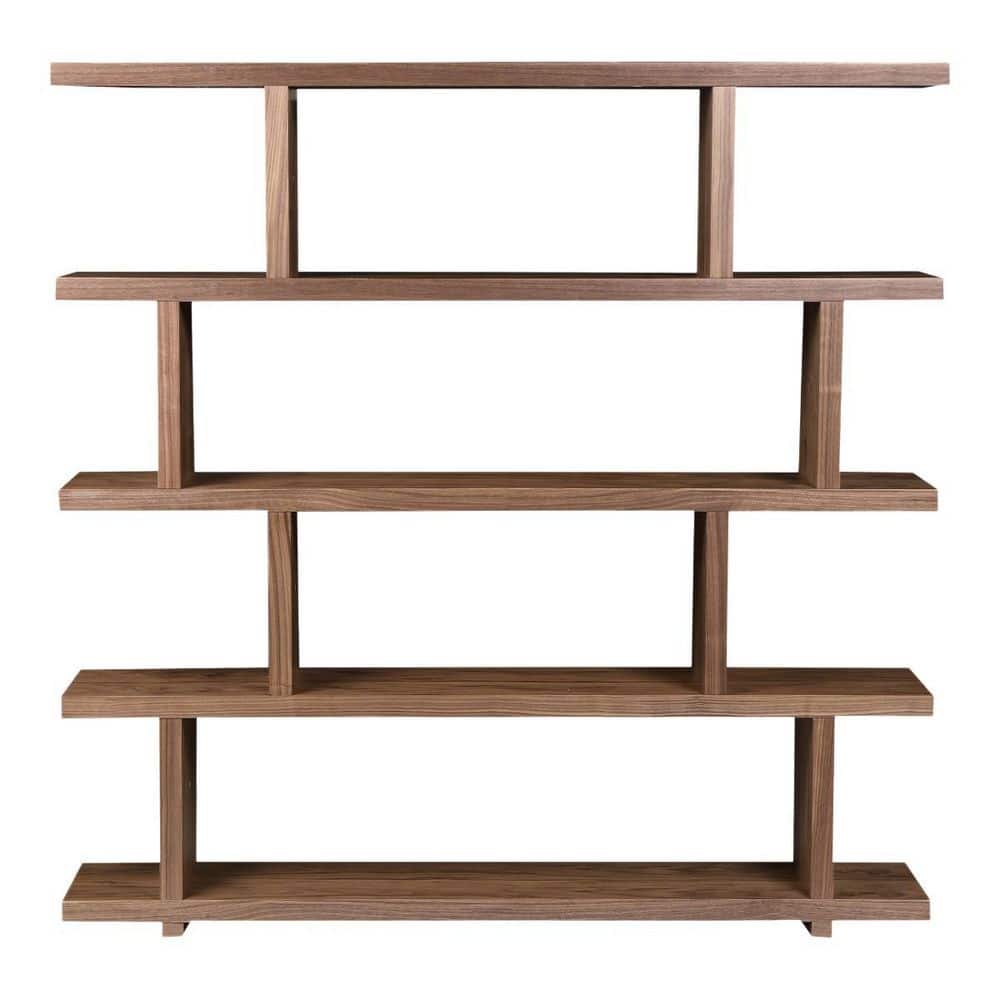 63 in. Tall Natural, Brown Wood 5 Shelf Standard Bookcase