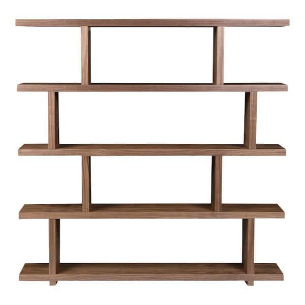 HomeRoots 63 in. Tall Natural, Brown Wood 5 Shelf Standard Bookcase