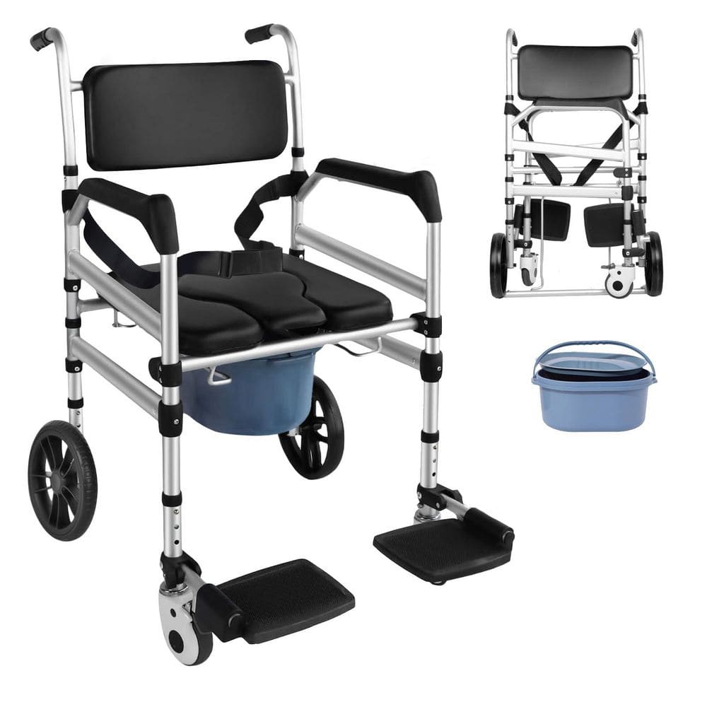 Rolling Shower Wheelchair with Commode, 10 in. Solid Rear Wheels and Padded Seat, 4 in 1 Bathroom Safety Aid for Senior price history on PriceWatchPro