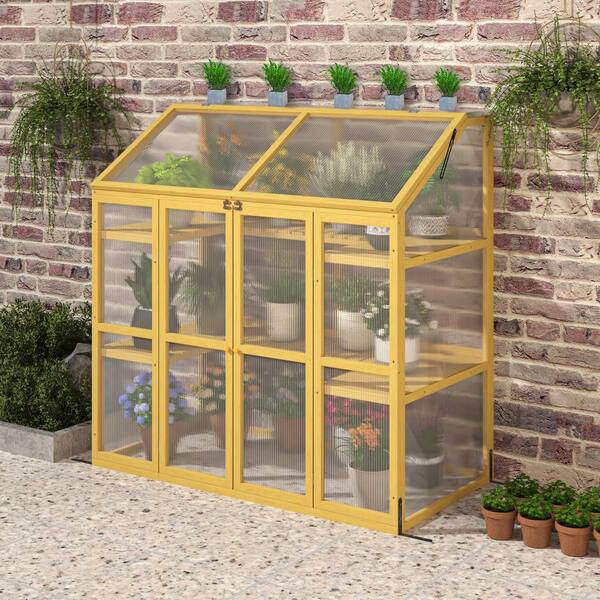 Unbranded - 53 in. W x 28 in. D x 54 in. H Outdoor Polycarbonate Pine Wood Greenhouse Garden Shed Cold Frame Greenhouse for Plants