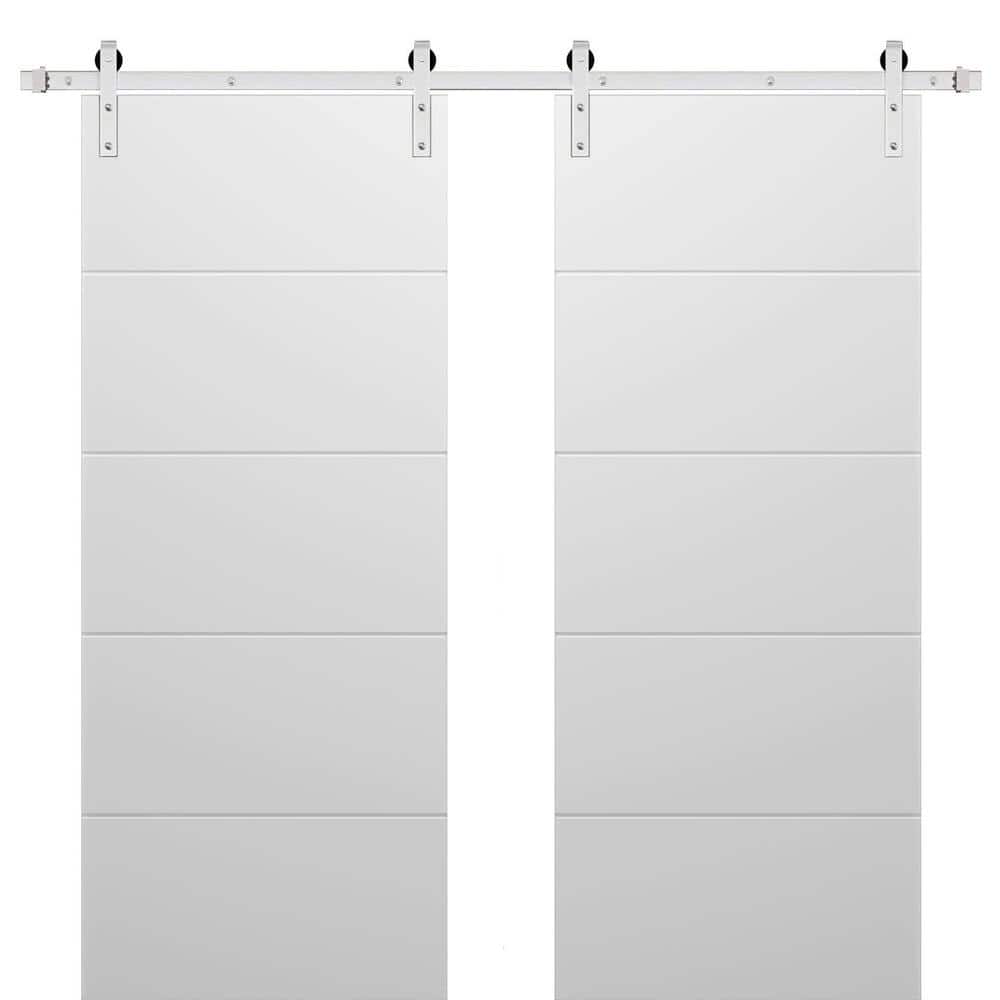 Assemble Required 18 in. x 80 in. 2-Panel Painted White Solid Wood Sliding Barn Door with Hardware Kit price history on PriceWatchPro