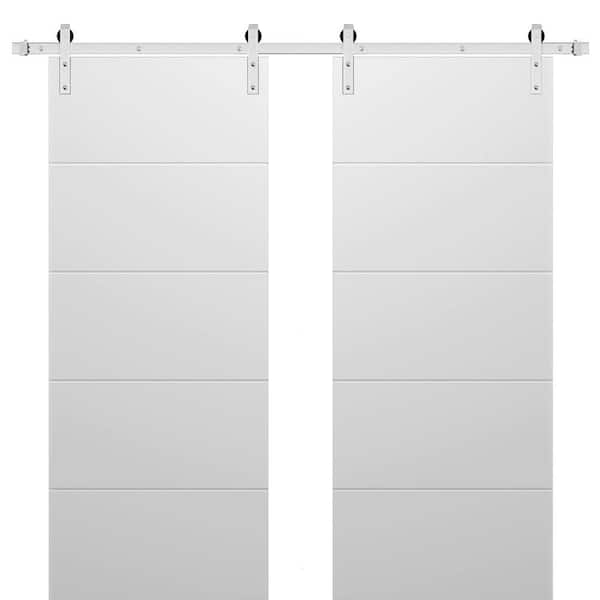 36 in. x 80 in. 2 Panel Painted White Solid Wood Sliding Barn Door with Hardware Kit