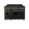 ZLINE Kitchen and Bath 48 in. Autograph Kitchen Package with 7-Burner Range, Range Hood Dishwasher, Refrigeration with Champagne Bronze Accent 4AKPR-RABRHDWV48-CB