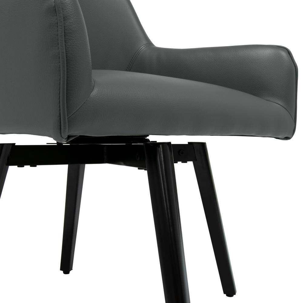 Matte Black Leather Swivel Armchair with Metal Legs