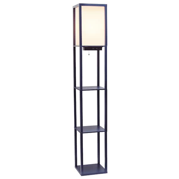 62.5 in. Navy Blue Modern Organizer Column Floor Lamp with 2-USB Charging Ports, 1-Charging Outlet, with LED Bulb