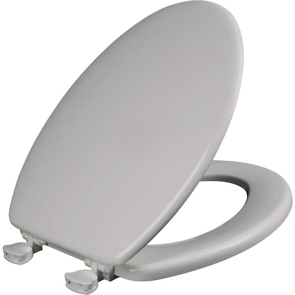 BEMIS Elongated Enameled Wood Closed Front Toilet Seat in Silver Removes for Easy Cleaning
