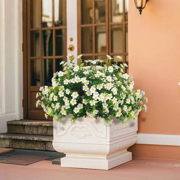 13.5 in White 12 Bundles Artificial Boxwood Fall Flowers for