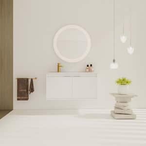 35.8 in. W x 18.5 in. H in White Wall-Mounted Plywood Bathroom Vanity with 1 White Resin Sink Soft-Close Cabinet Door