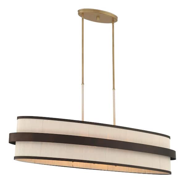 Harbor Wrap 8-Light Dark Bronze Painted Legacy Brass Island Chandelier for Dining with Cotton Shade, No Bulbs Included