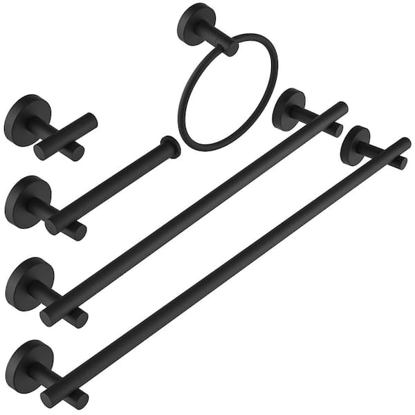 BWE 5-Piece Modern Bath Hardware Set with Towel Ring Toilet Paper Holder Towel Hook and Towel Bar Wall Mount in Matte Black