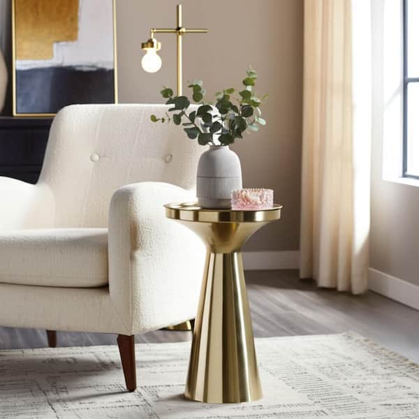 12 in. Gold Circle Metal Tapered Base Cocktail End Table