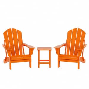 Luna Outdoor Poly Adirondack Chair Set with Side Table in Orange (3-Piece)