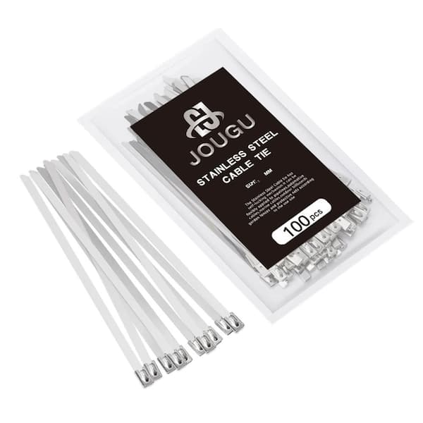 NVNOO 0.33 ft. x 0.02 ft. 304-Stainless Steel Metal Zip Ties for Secure the Welded Wire, Machinery, Fence (100-Pack)