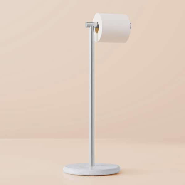 Freestanding Toilet Paper Holder with Natural Marble Base in Brushed Finish