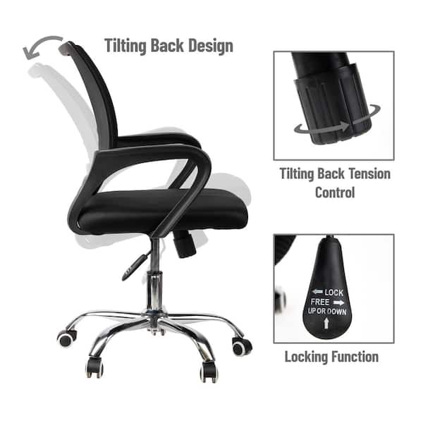 Mesh Ergonomic Height Adjustable Swivel Office Chair with Wheels 22.5 in. D x 22.5 in.W x 33-37 in.H, Black