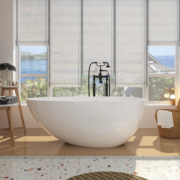 VANITYFUS 59 in. x 28 in. Stone Resin Flatbottom Solid Surface Non-Slip Freestanding Soaking Bathtub in Gloss White