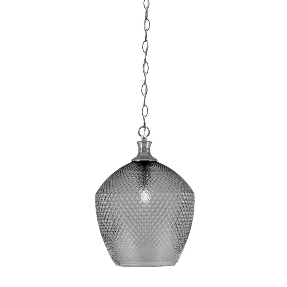Tyler 60-Watt 1-Light Brushed Nicke Chain Mini Pendant Light with Smoke Tex