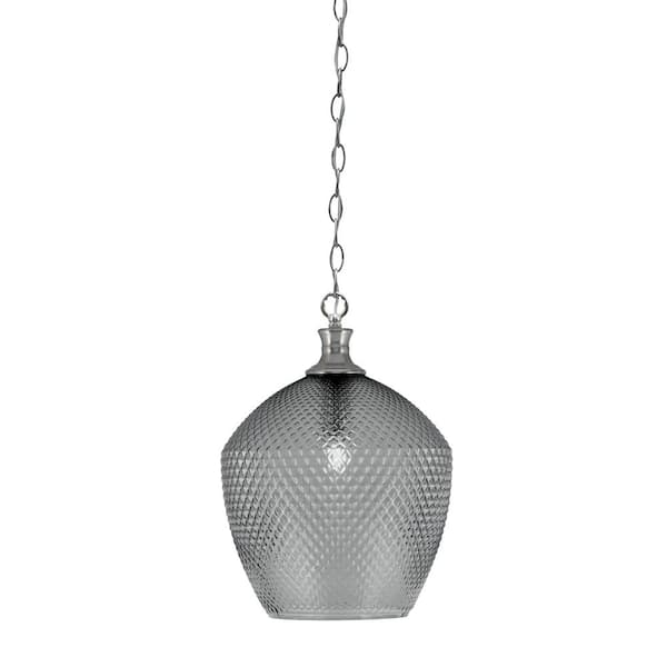 Unbranded Tyler 60-Watt 1-Light Brushed Nicke Chain Mini Pendant Light with Smoke Textured Glass Shade