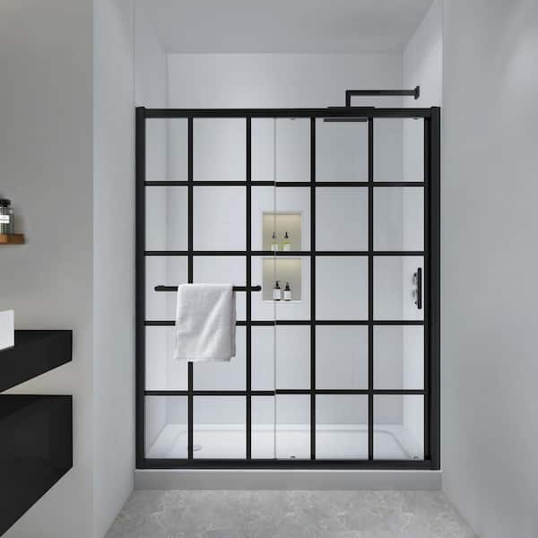 62 in.-67 in. W x 72 in. H Single Sliding Framed Shower Door in Black Finish with 1/4 in. Clear and Tempered Glass