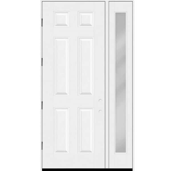 Regency 53 in. x 96 in. 6 Panel RHOS Unfinished White Mahogany Fiberglass Prehung Front Door w/Clear 14 in. SL 4-9/16
