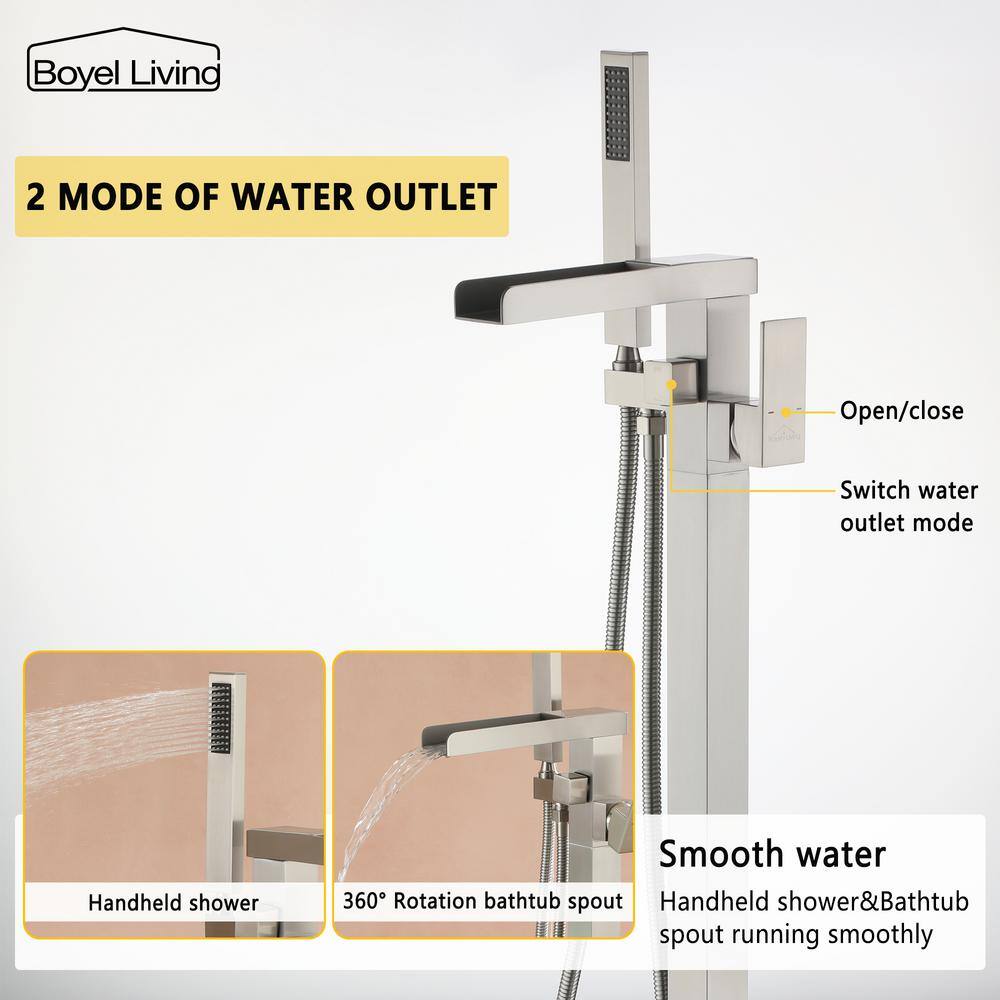 Brushed Nickel Modern Freestanding Tub Faucet with Hand Shower
