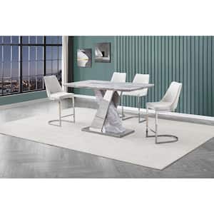 Sulma 5-Piece Faux Marble and Chrome Table Set Seats 4