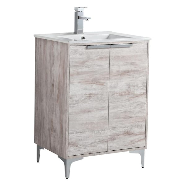 FINE FIXTURES 24 in. W x 18.5 in. D x 35.25 in. H Single sink Bath Vanity in White with Polished Chrome Hardware and Ceramic Sink top