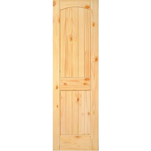 Builders Choice 24 in. x 80 in. Right-Handed 2-Panel Solid Core Unfinished Arch Top V-Grooved Knotty Pine Single Prehung Interior Door