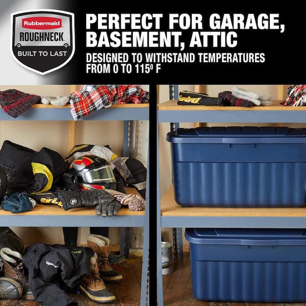 Rubbermaid Roughneck️ 40 Gal. Storage Totes with Hinged Lids, Dar Indigo Metallic, Pack of 2