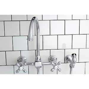 Restoration 2-Handle Wall-Mount Standard Kitchen Faucet with Side Sprayer in Polished Chrome