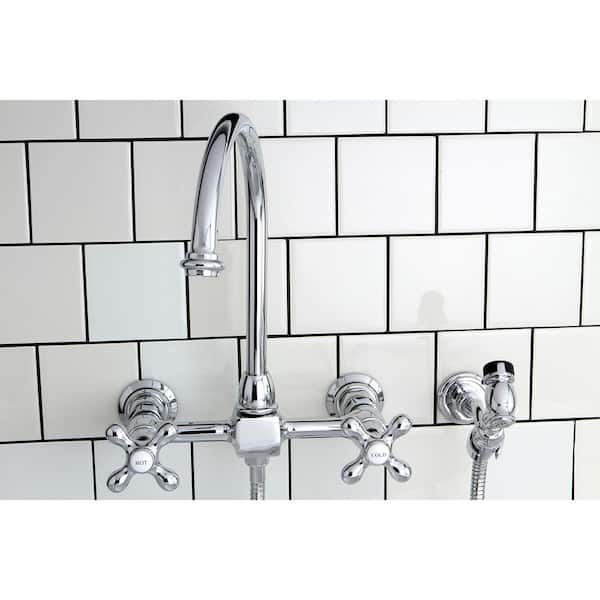 Restoration 2-Handle Wall-Mount Standard Kitchen Faucet with Side Sprayer in Polished Chrome