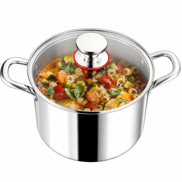 6 Quart 18/10 Stainless Steel Tri-Ply Stockpot with Lid for Soup, Pasta, and Induction Cooking, Dishwasher Safe