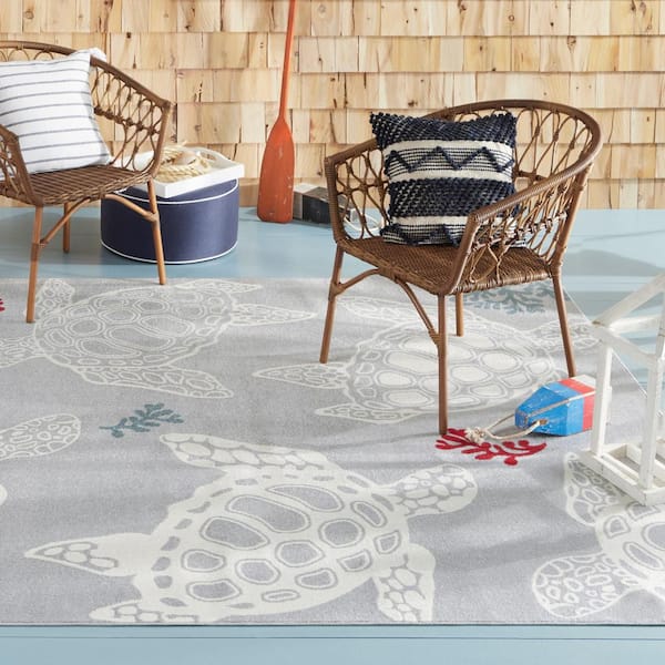 Marine Sea Turtle Grey/Ivory 5 ft. x 7 ft. Indoor/Outdoor Area Rug