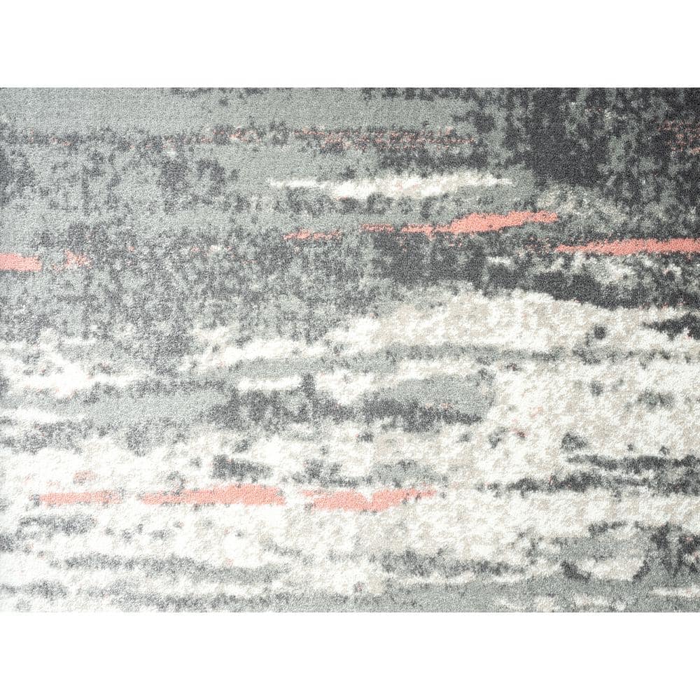 Gray and Pink Distressed Abstract 4' x 6' Synthetic Area Rug