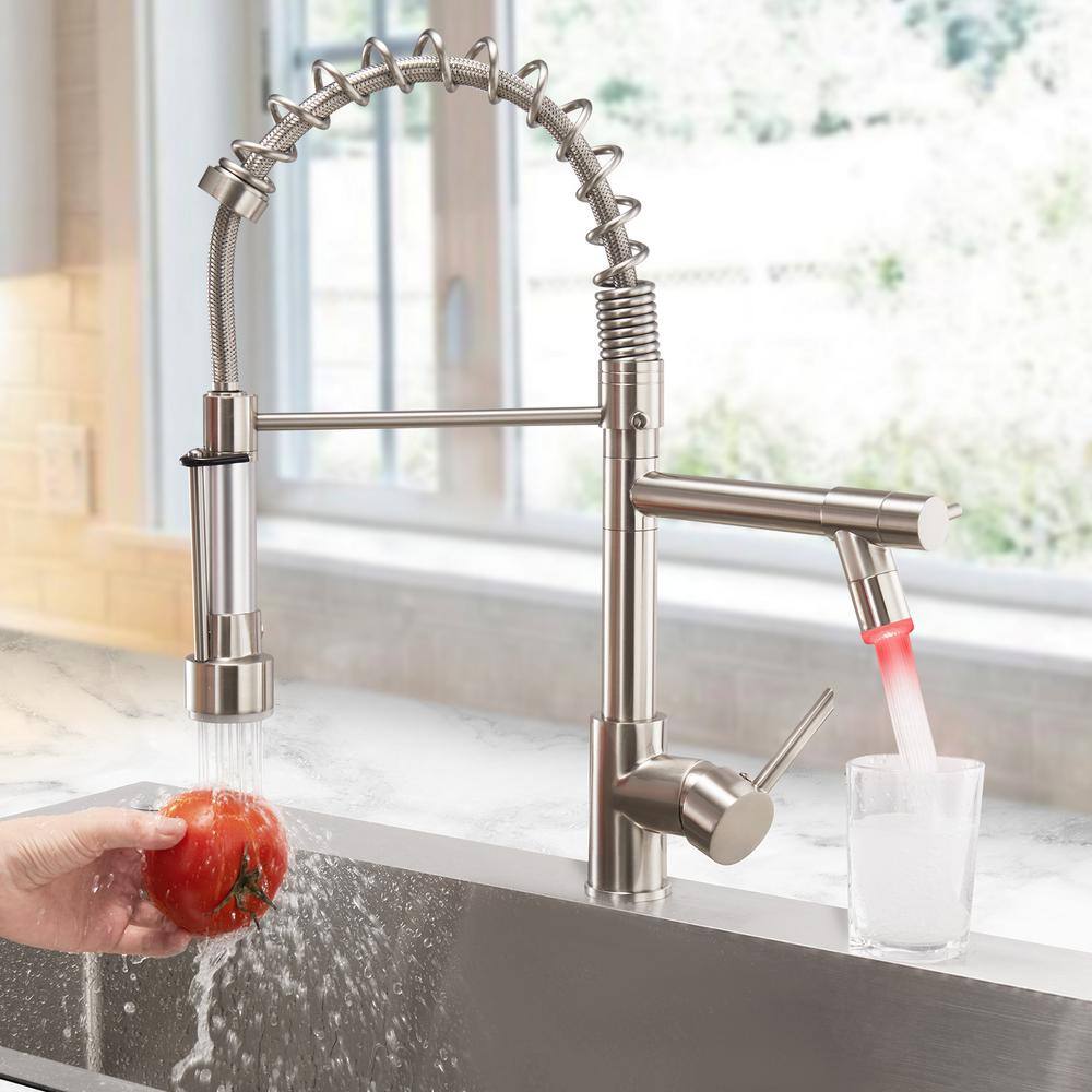 Brushed Nickel Pull-Out Spray Kitchen Faucet with LED Light