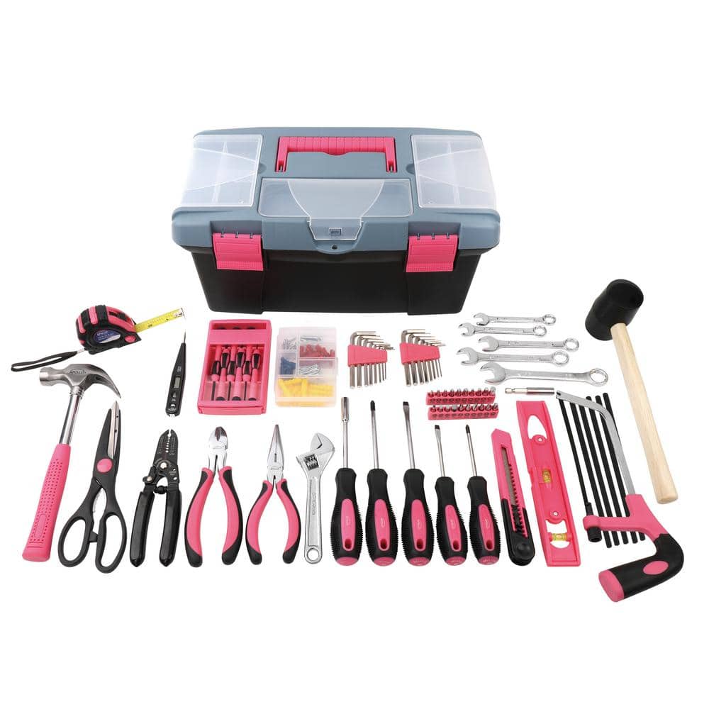 Apollo 170 Piece Home Tool Kit With Tool Box In Pink Dt7102p The Home Depot