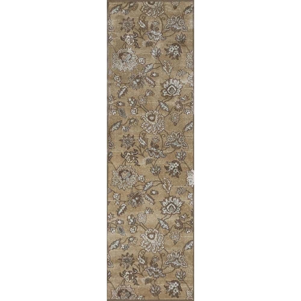 Pisa Beige 2 ft. x 8 ft. Traditional Floral Area Rug